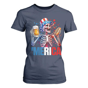Red White And Blue Skeleton Party T Shirt For Women American Freedom Vibes