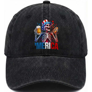 Red White And Blue Skeleton Party Washed Cotton Baseball Cap American Freedom Vibes
