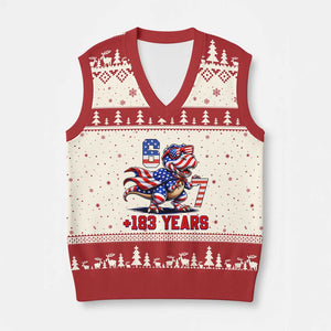 Funny 67 Meme Dinosaur American Pride V-Neck Knit Sweater Vest USA 250th Anniversary TS12 Beige Red Print Your Wear