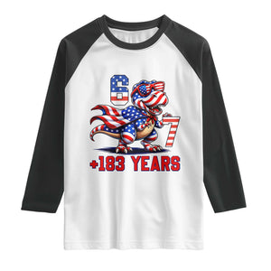 Funny 67 Meme Dinosaur American Pride Raglan Shirt USA 250th Anniversary