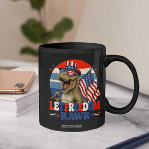 Red White Blue Dinosaur Pride Coffee Mug Let Freedom Rawr