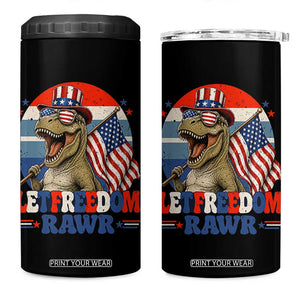 Red White Blue Dinosaur Pride 4 in 1 Can Cooler Tumbler Let Freedom Rawr