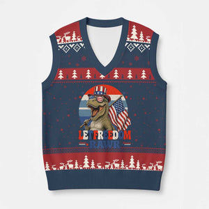 Red White Blue Dinosaur Pride V-Neck Knit Sweater Vest Let Freedom Rawr TS12 Navy Red Print Your Wear