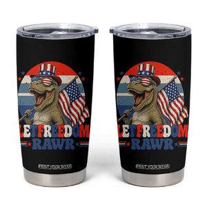 Red White Blue Dinosaur Pride Tumbler Cup Let Freedom Rawr