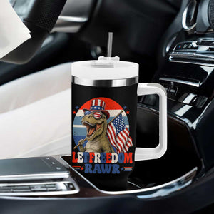 Red White Blue Dinosaur Pride Tumbler With Handle Let Freedom Rawr