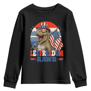 Red White Blue Dinosaur Pride Youth Sweatshirt Let Freedom Rawr