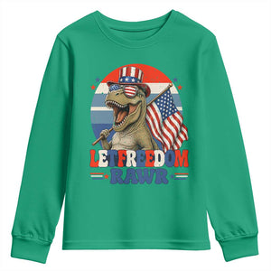 Red White Blue Dinosaur Pride Youth Sweatshirt Let Freedom Rawr