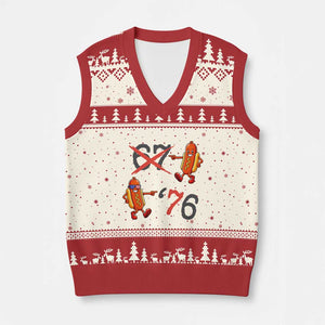 Funny 67 Meme Hot Dog Lover V-Neck Knit Sweater Vest USA 250 BBQ Celebration