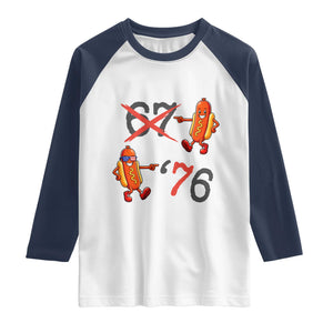Funny 67 Meme Hot Dog Lover Raglan Shirt USA 250 BBQ Celebration TS12 White Navy Print Your Wear