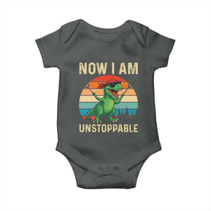 Now I Am Unstoppable Baby Onesie Funny Mama Saurus Dinosaur TS12 Dark Heather Print Your Wear