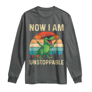 Now I Am Unstoppable Long Sleeve Shirt Funny Mama Saurus Dinosaur TS12 Dark Heather Print Your Wear
