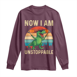 Now I Am Unstoppable Long Sleeve Shirt Funny Mama Saurus Dinosaur TS12 Maroon Print Your Wear