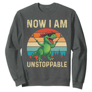 Now I Am Unstoppable Sweatshirt Funny Mama Saurus Dinosaur TS12 Dark Heather Print Your Wear