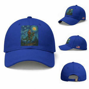 Bigfoot Dinosaur Baseball Cap Funny Prehistoric Starry Night Van Gogh TS12 Baseball Cap Universal Fit Royal Blue Print Your Wear