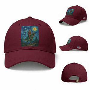 Bigfoot Dinosaur Baseball Cap Funny Prehistoric Starry Night Van Gogh TS12 Baseball Cap Universal Fit Maroon Print Your Wear