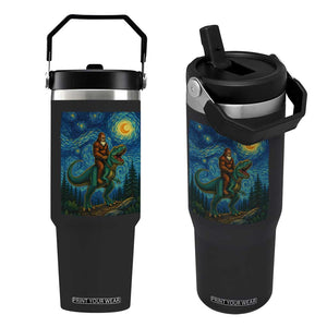 Bigfoot Dinosaur Flip Straw Tumbler Funny Prehistoric Starry Night Van Gogh TS12 One Size: 30 oz Black Print Your Wear