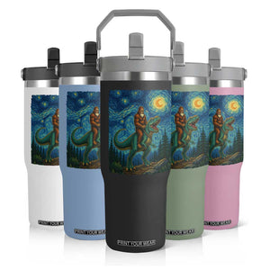 Bigfoot Dinosaur Flip Straw Tumbler Funny Prehistoric Starry Night Van Gogh TS12 Print Your Wear
