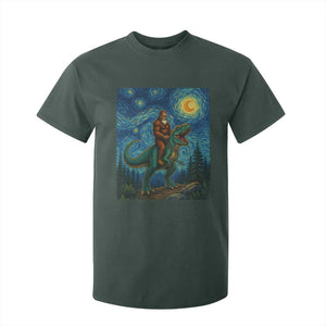 Bigfoot Dinosaur T Shirt For Kid Funny Prehistoric Starry Night Van Gogh TS12 Dark Forest Green Print Your Wear