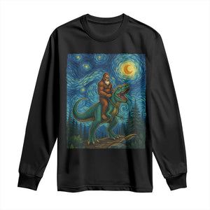 Bigfoot Dinosaur Long Sleeve Shirt Funny Prehistoric Starry Night Van Gogh TS12 Black Print Your Wear