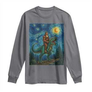 Bigfoot Dinosaur Long Sleeve Shirt Funny Prehistoric Starry Night Van Gogh TS12 Charcoal Print Your Wear