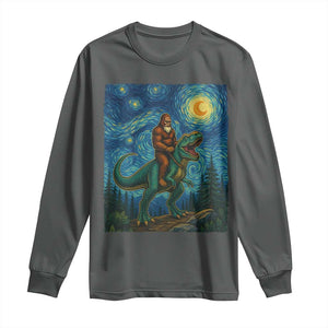 Bigfoot Dinosaur Long Sleeve Shirt Funny Prehistoric Starry Night Van Gogh TS12 Dark Heather Print Your Wear