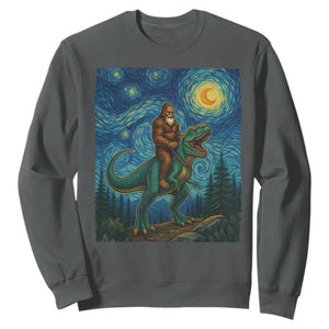 Bigfoot Dinosaur Sweatshirt Funny Prehistoric Starry Night Van Gogh TS12 Dark Heather Print Your Wear