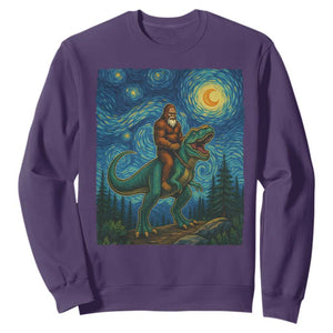 Bigfoot Dinosaur Sweatshirt Funny Prehistoric Starry Night Van Gogh TS12 Purple Print Your Wear