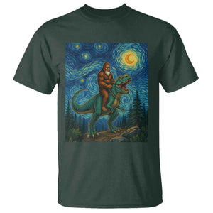 Bigfoot Dinosaur T Shirt Funny Prehistoric Starry Night Van Gogh TS12 Dark Forest Green Print Your Wear