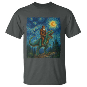 Bigfoot Dinosaur T Shirt Funny Prehistoric Starry Night Van Gogh TS12 Dark Heather Print Your Wear