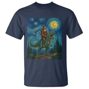 Bigfoot Dinosaur T Shirt Funny Prehistoric Starry Night Van Gogh TS12 Navy Print Your Wear