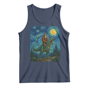 Bigfoot Dinosaur Tank Top Funny Prehistoric Starry Night Van Gogh TS12 Navy Print Your Wear