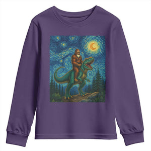 Bigfoot Dinosaur Youth Sweatshirt Funny Prehistoric Starry Night Van Gogh TS12 Purple Print Your Wear
