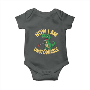 Now I Am Unstoppable Baby Onesie Funny Dinosaur Lovers TS12 Dark Heather Print Your Wear