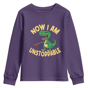 Now I Am Unstoppable Youth Sweatshirt Funny Dinosaur Lovers TS12 Purple Print Your Wear