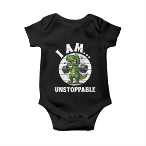 I Am Unstoppable Baby Onesie Funny Weightlifting Dinosaur Gym TS12 Black Print Your Wear