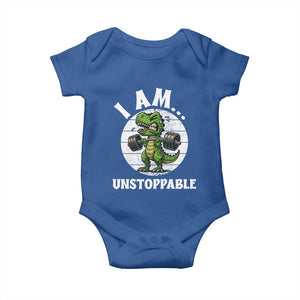 I Am Unstoppable Baby Onesie Funny Weightlifting Dinosaur Gym TS12 Royal Blue Print Your Wear