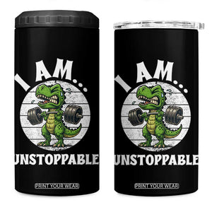 I Am Unstoppable 4 in 1 Can Cooler Tumbler Funny Weightlifting Dinosaur Gym TS12 One Size: 16 oz Black Print Your Wear