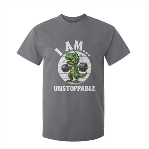 I Am Unstoppable T Shirt For Kid Funny Weightlifting Dinosaur Gym TS12 Charcoal Print Your Wear