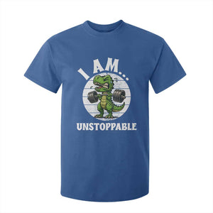 I Am Unstoppable T Shirt For Kid Funny Weightlifting Dinosaur Gym TS12 Royal Blue Print Your Wear