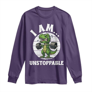 I Am Unstoppable Long Sleeve Shirt Funny Weightlifting Dinosaur Gym TS12 Purple Print Your Wear