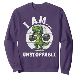 I Am Unstoppable Sweatshirt Funny Weightlifting Dinosaur Gym TS12 Purple Print Your Wear