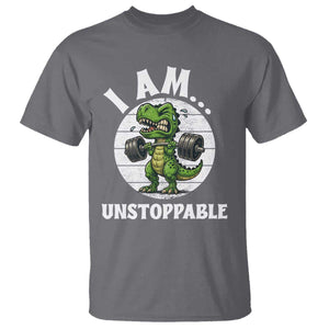 I Am Unstoppable T Shirt Funny Weightlifting Dinosaur Gym TS12 Charcoal Print Your Wear