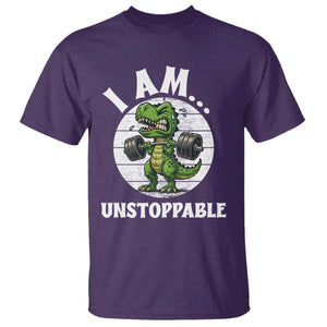 I Am Unstoppable T Shirt Funny Weightlifting Dinosaur Gym TS12 Purple Print Your Wear