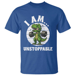 I Am Unstoppable T Shirt Funny Weightlifting Dinosaur Gym TS12 Royal Blue Print Your Wear