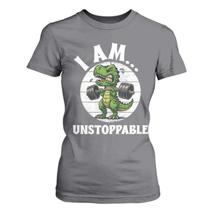I Am Unstoppable T Shirt For Women Funny Weightlifting Dinosaur Gym TS12 Charcoal Print Your Wear