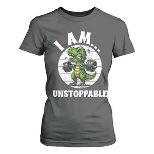 I Am Unstoppable T Shirt For Women Funny Weightlifting Dinosaur Gym TS12 Dark Heather Print Your Wear