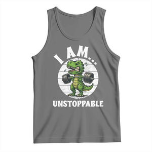 I Am Unstoppable Tank Top Funny Weightlifting Dinosaur Gym TS12 Black Heather Print Your Wear