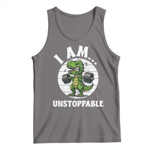 I Am Unstoppable Tank Top Funny Weightlifting Dinosaur Gym TS12 Deep Heather Print Your Wear
