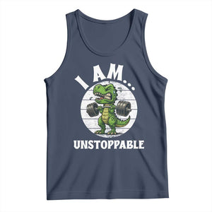 I Am Unstoppable Tank Top Funny Weightlifting Dinosaur Gym TS12 Navy Print Your Wear