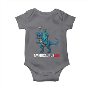 Patriotic Dinosaur Baby Onesie Funny Amerisaurus Rex Statue Of Liberty Dino TS12 Charcoal Print Your Wear